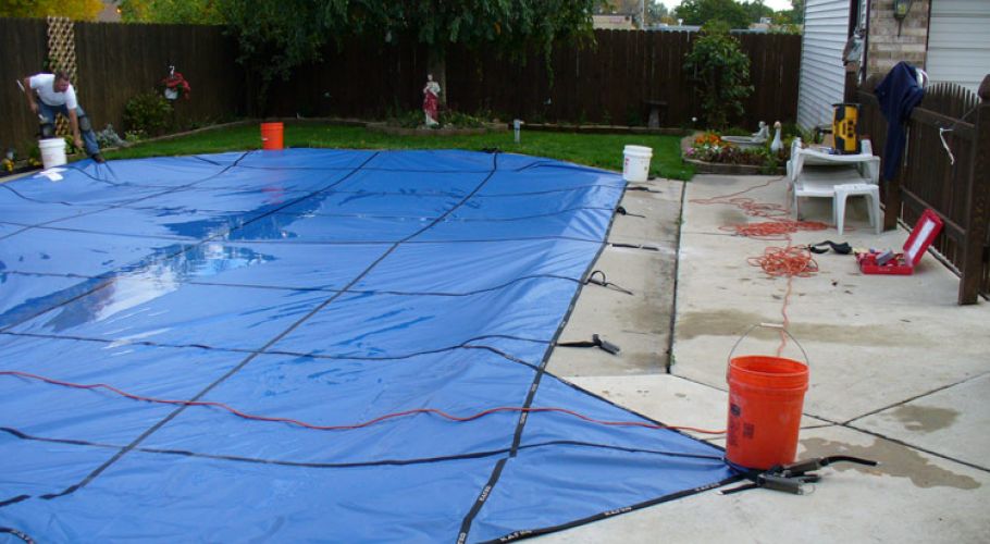 Kafko Solid Safety Cover installation Garden City, MI. Thomas Pool Service